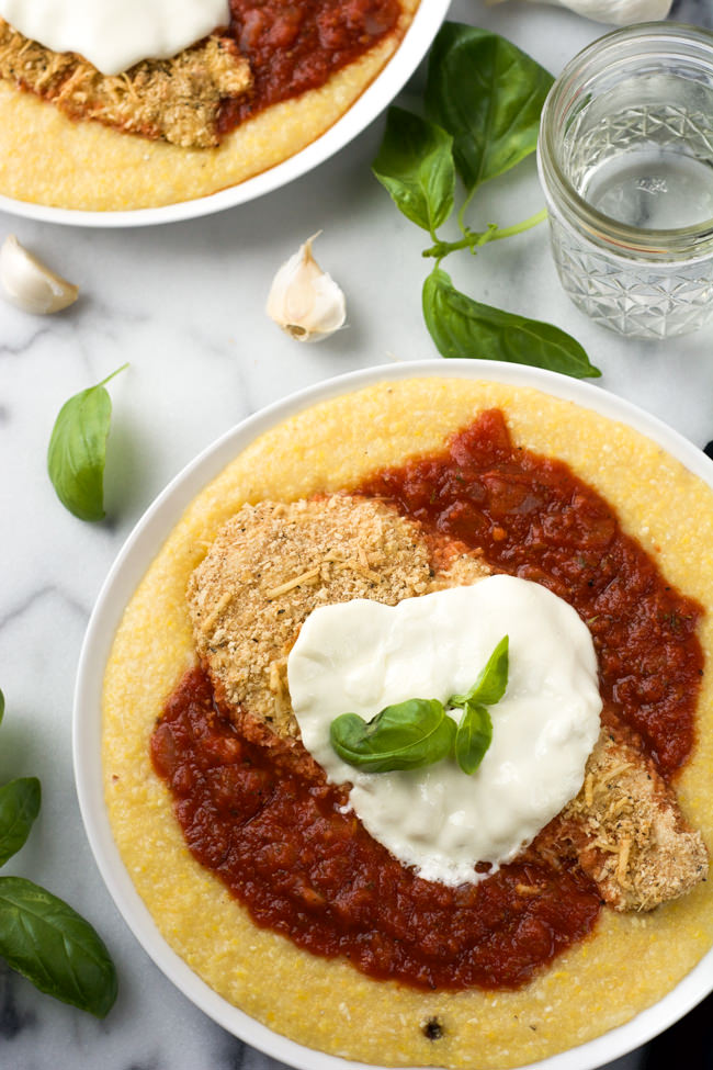 parmesan with rustic tomato sauce & roasted garlic polenta